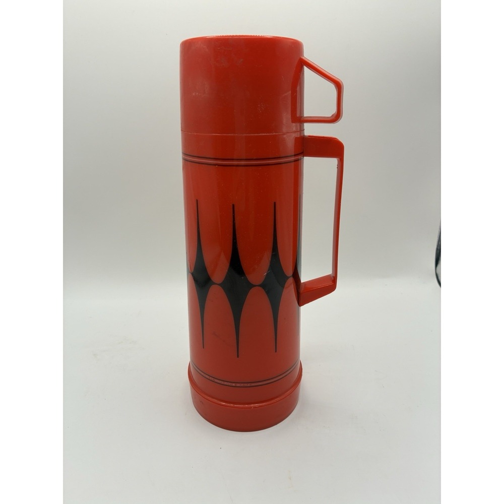 Vintage 70s Aladdin Insulated Thermos Bottle Red Black Diamonds 1 Quart USA Made